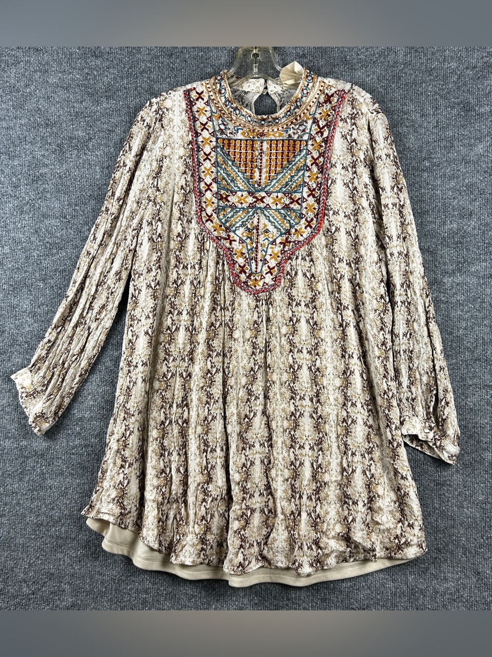Savanna Jane Embroidered Boho Tunic Mini Dress Size Medium M Lined Shimmer Top